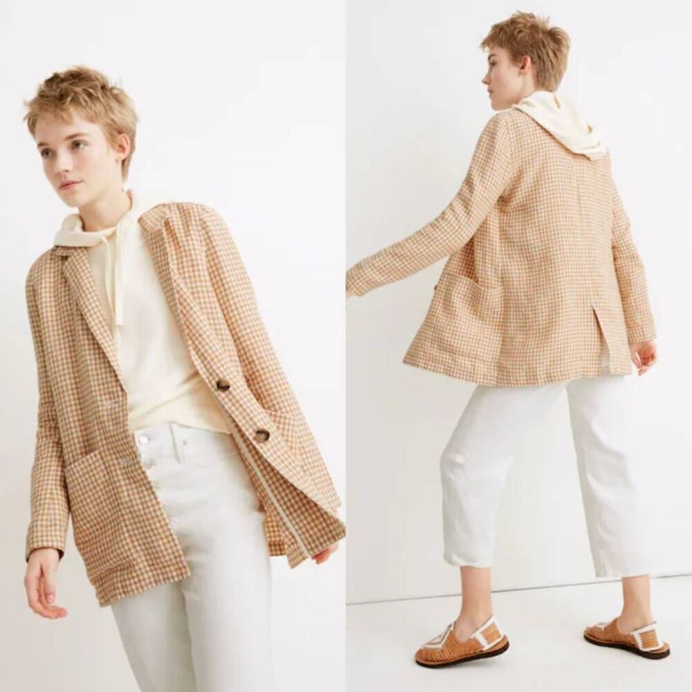 Madewell Linen Dorset Blazer in Gingham Check XL $158